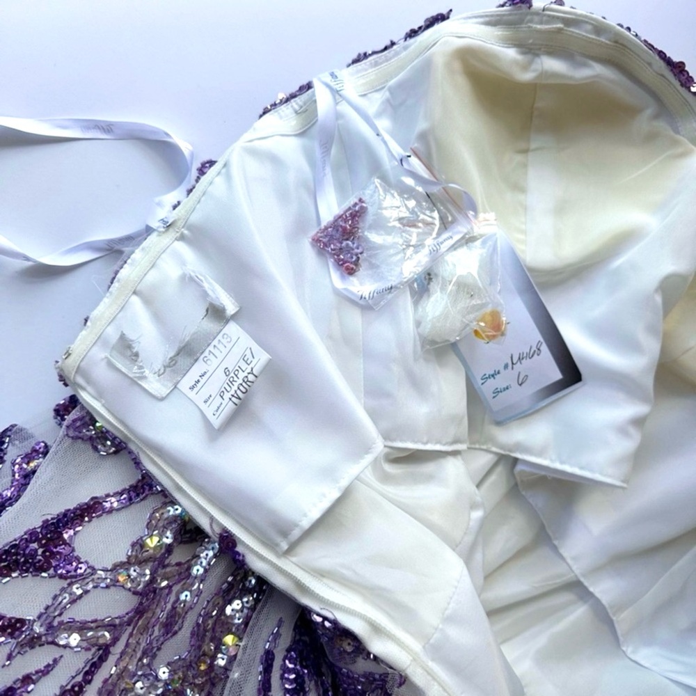 NWT Tiffany Designs 61113 Butterfly Beaded Sequin White Ivory Purple Dress 6 - Picture 12 of 15